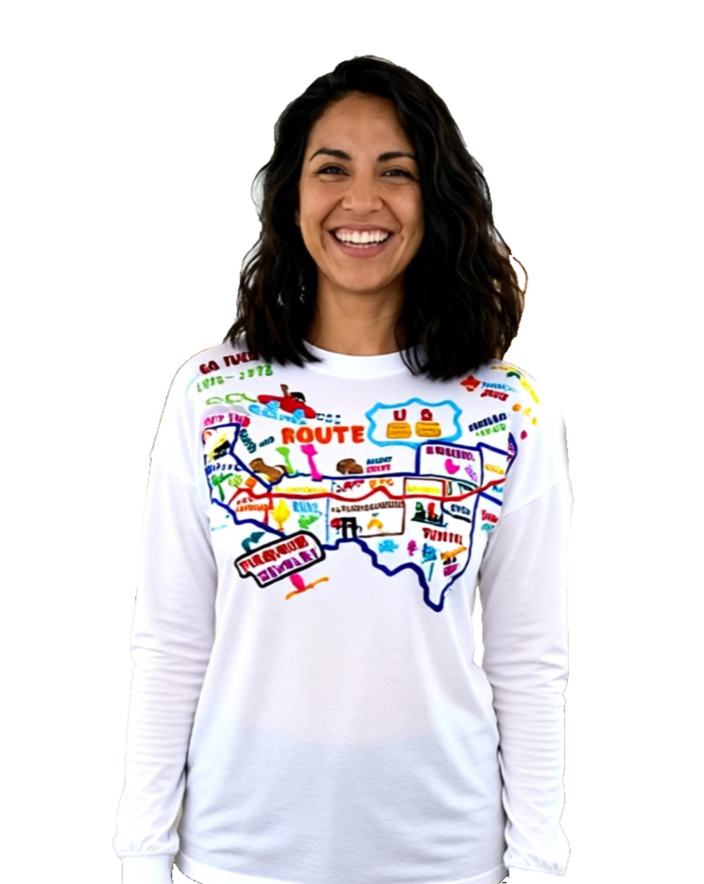 Vintage Route 66 White Magical Tees long sleeve T shirt with embroidery L/XL